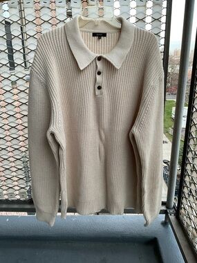 Quince Cotton Ribbed Polo Sweater Speckled Beige XXL